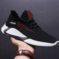 Men's breathable mesh lace-up running shoes, black knit upper with white sole edge