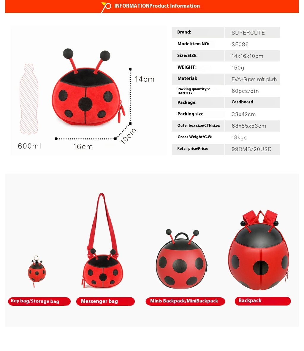 Cute One Shoulder Crossbody Kids Bag Insect Pattern EVA Material Lightweight Embroidered Design