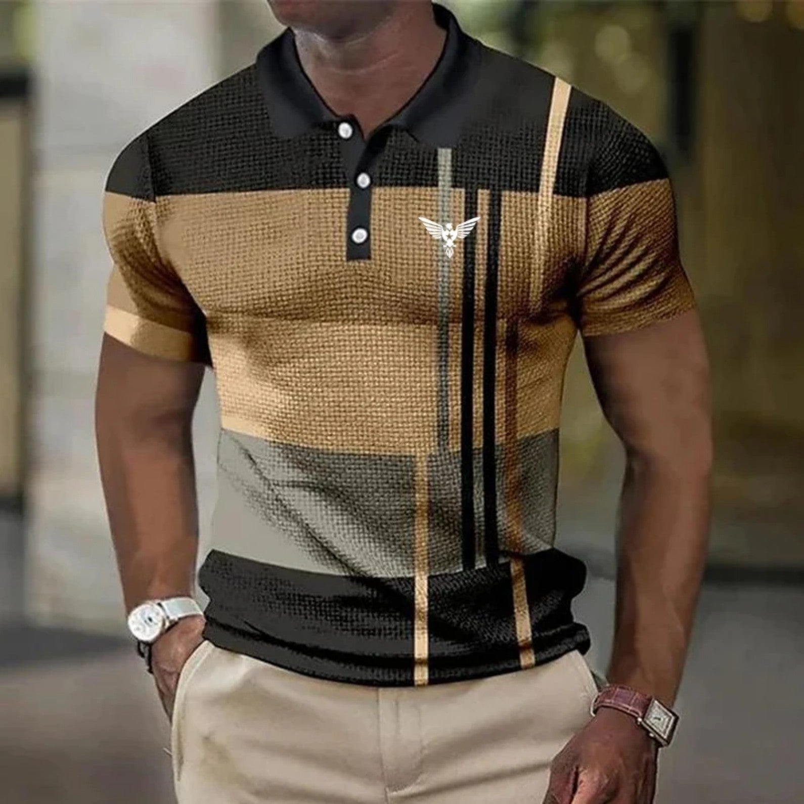 Men's Short-sleeved Polo Style Shirt Plaid Bat Pattern