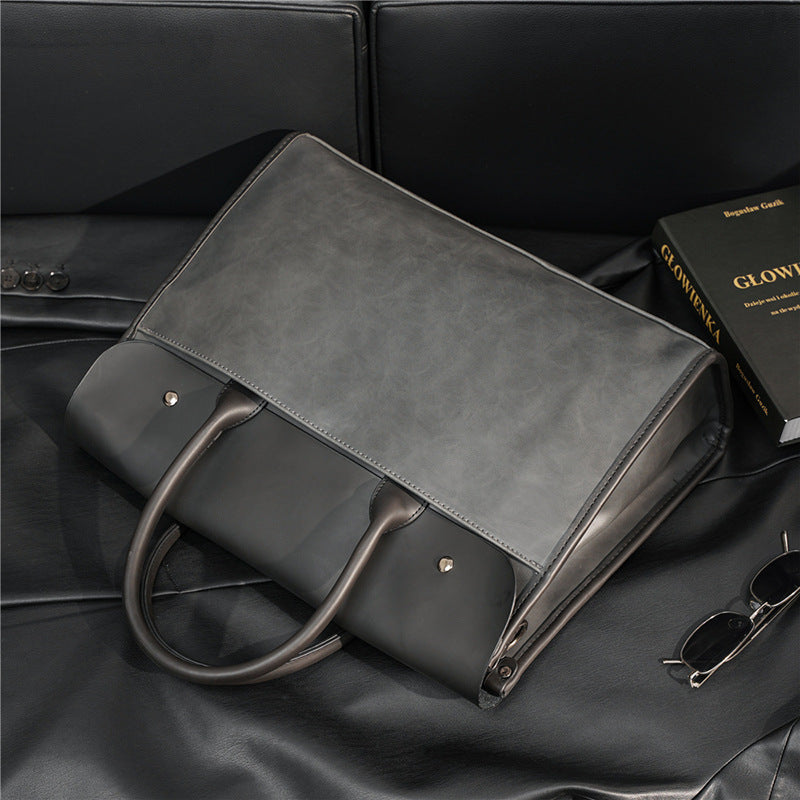 One Shoulder New Large Capacity Korean Style Portable Briefcase Shoulder Bag PU Leather For Business Travel Gray Coffee