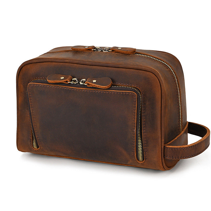 Large Capacity Vintage Top Layer Cowhide Storage Bag For Men Genuine Leather European Retro Style Daily Use