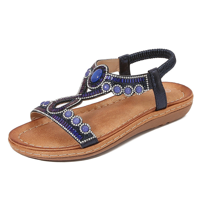 Frosted Bohemian Sandals - Women's Summer Rhinestone TPR Sole Shoes