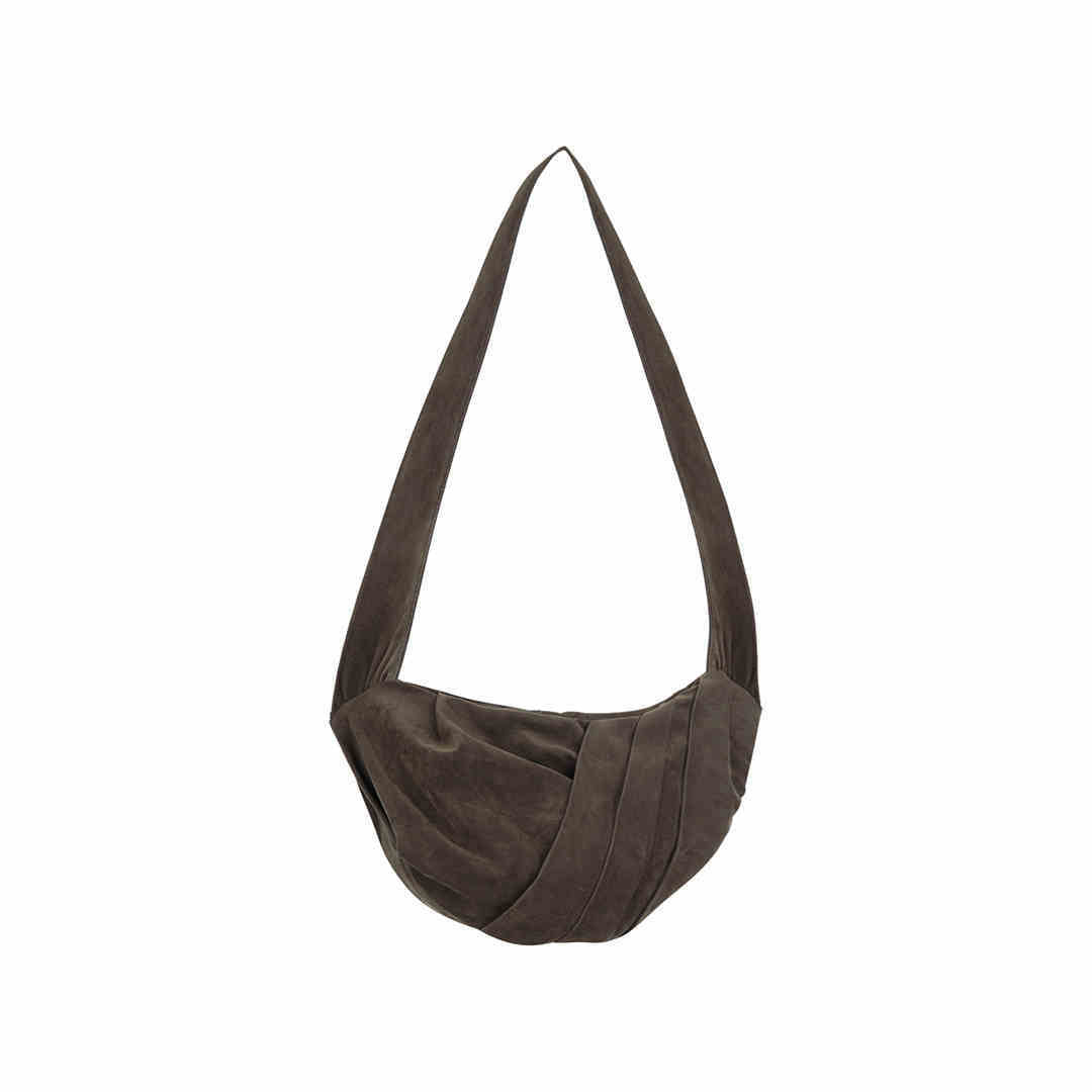 Men's Suede Pleated Crossbody Bag With Zipper Closure Single Strap Large Brown Color