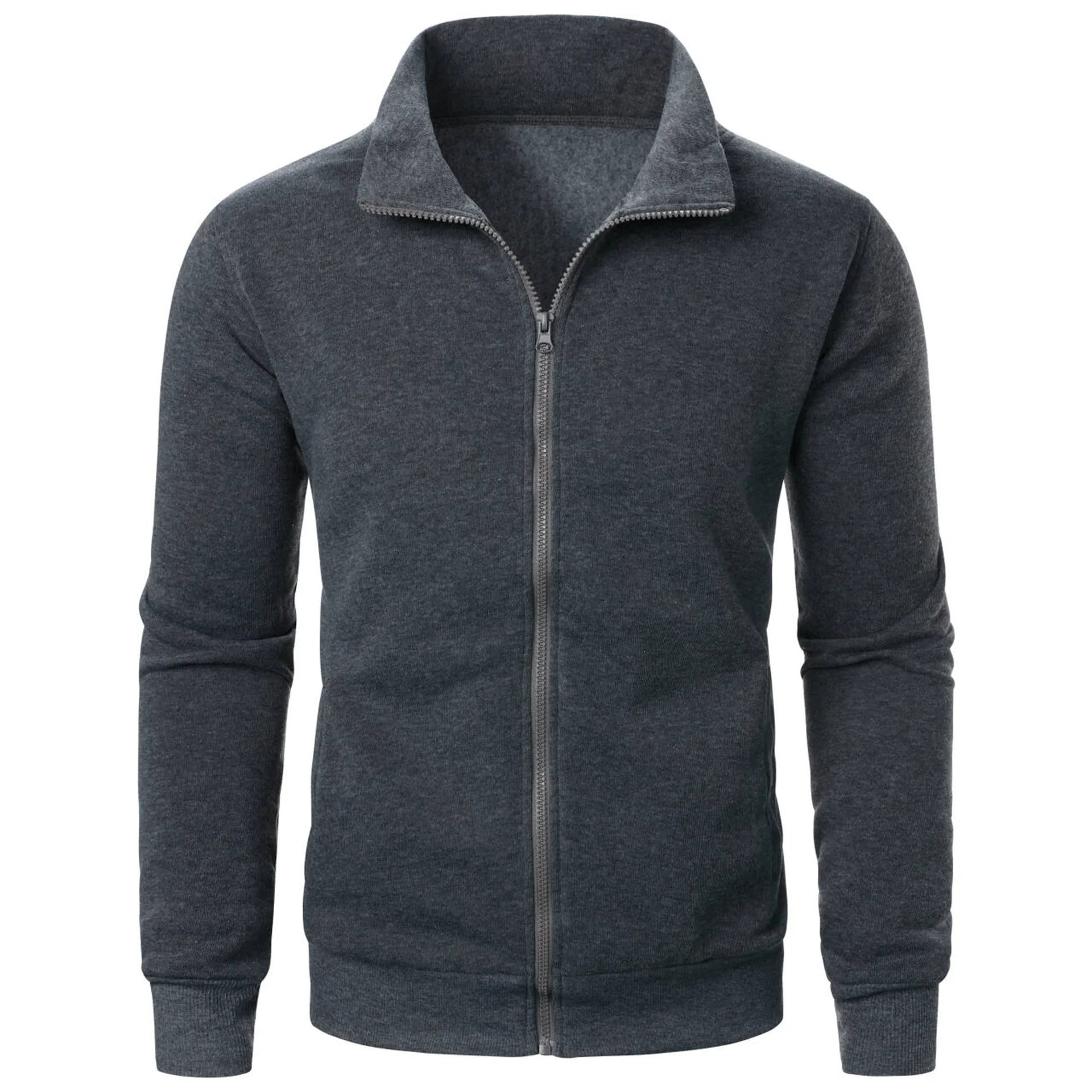 Stand Collar Cardigan Zipper Fleece-lined Thickened Threaded Cuff Casual Sweatshirt