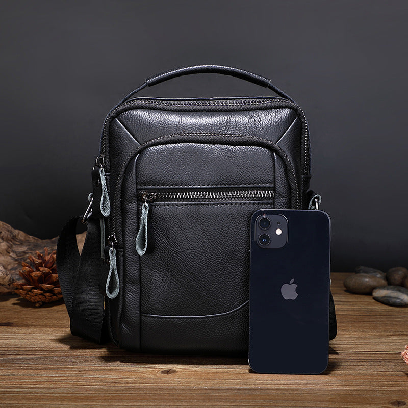One Shoulder Genuine Leather Messenger Bag For Men First Layer Cowhide Multifunctional Business Casual Satchel