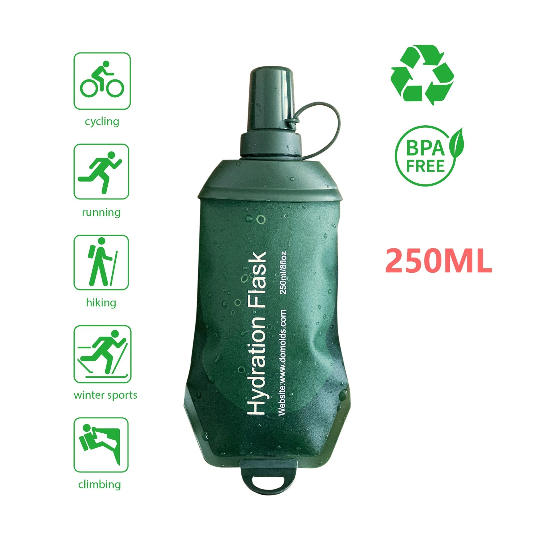 Sports Soft Water Bag Bottle Army Green 150ml 250ml 500ml Reusable Hydration Bottle for Outdoor Activities