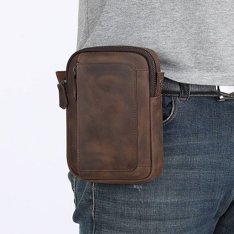 Men's One Shoulder Crossbody Bag Genuine Leather First Layer Cowhide Waterproof Phone Antibacterial Wear-Resistant