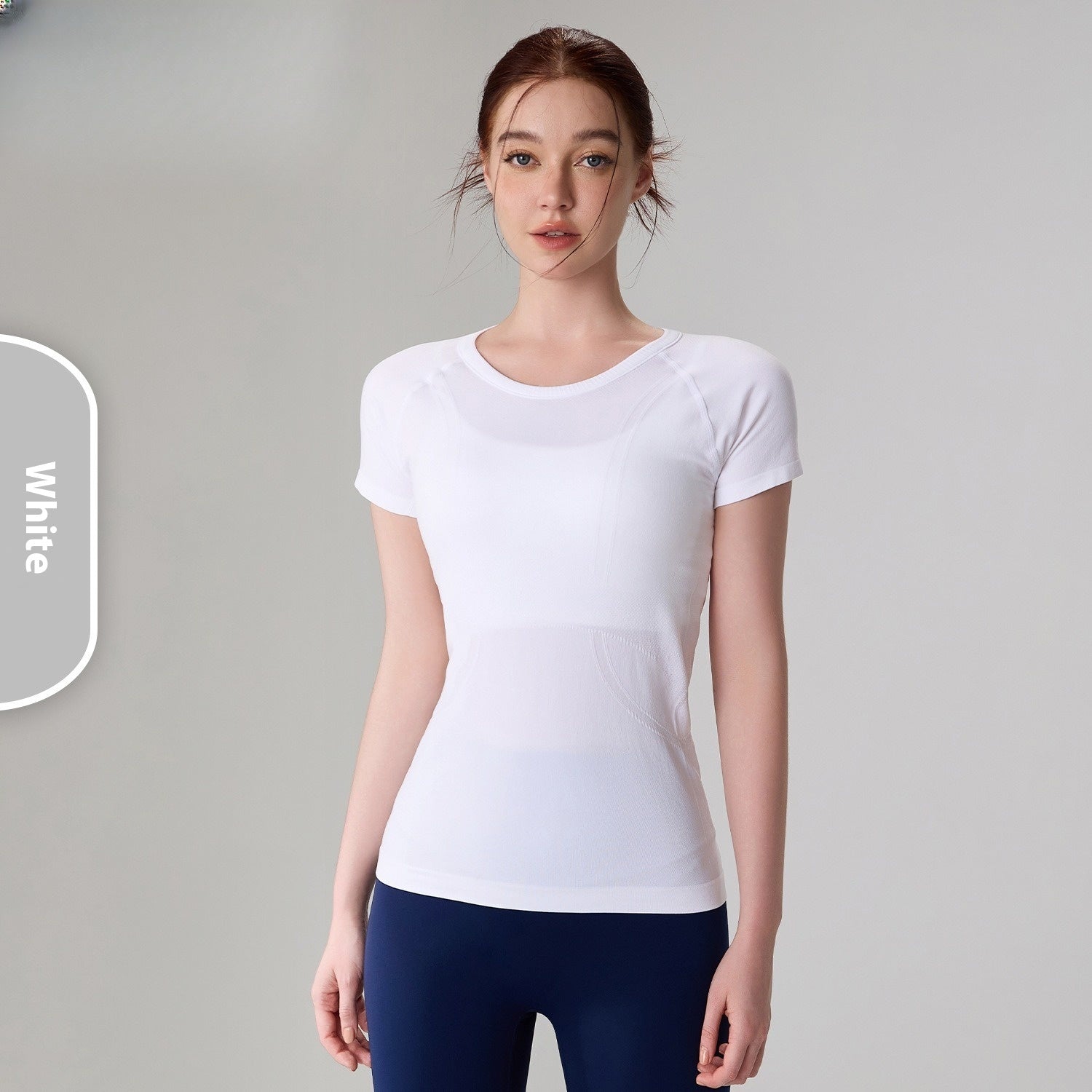 Seamless Antibacterial Nude Feel Slim Fit Yoga Jacket Short Sleeve Hip Length Elastic Breathable