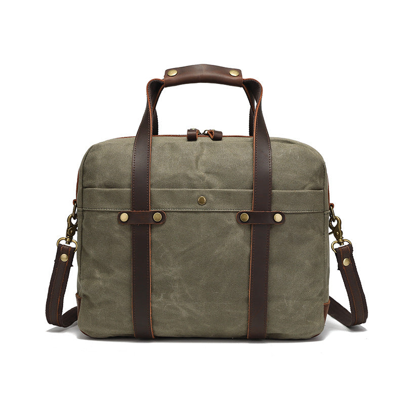 Waxed Canvas Vintage Travel Mens Briefcase For Burden Reduction And Business Travel European Retro Style