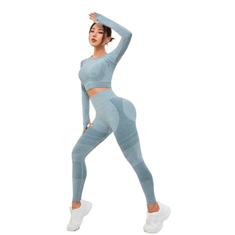 Seamless Workout Clothes Outdoor Sports Suit Pullover Set For Fitness Enthusiasts Spandex Chemical Fiber Blend