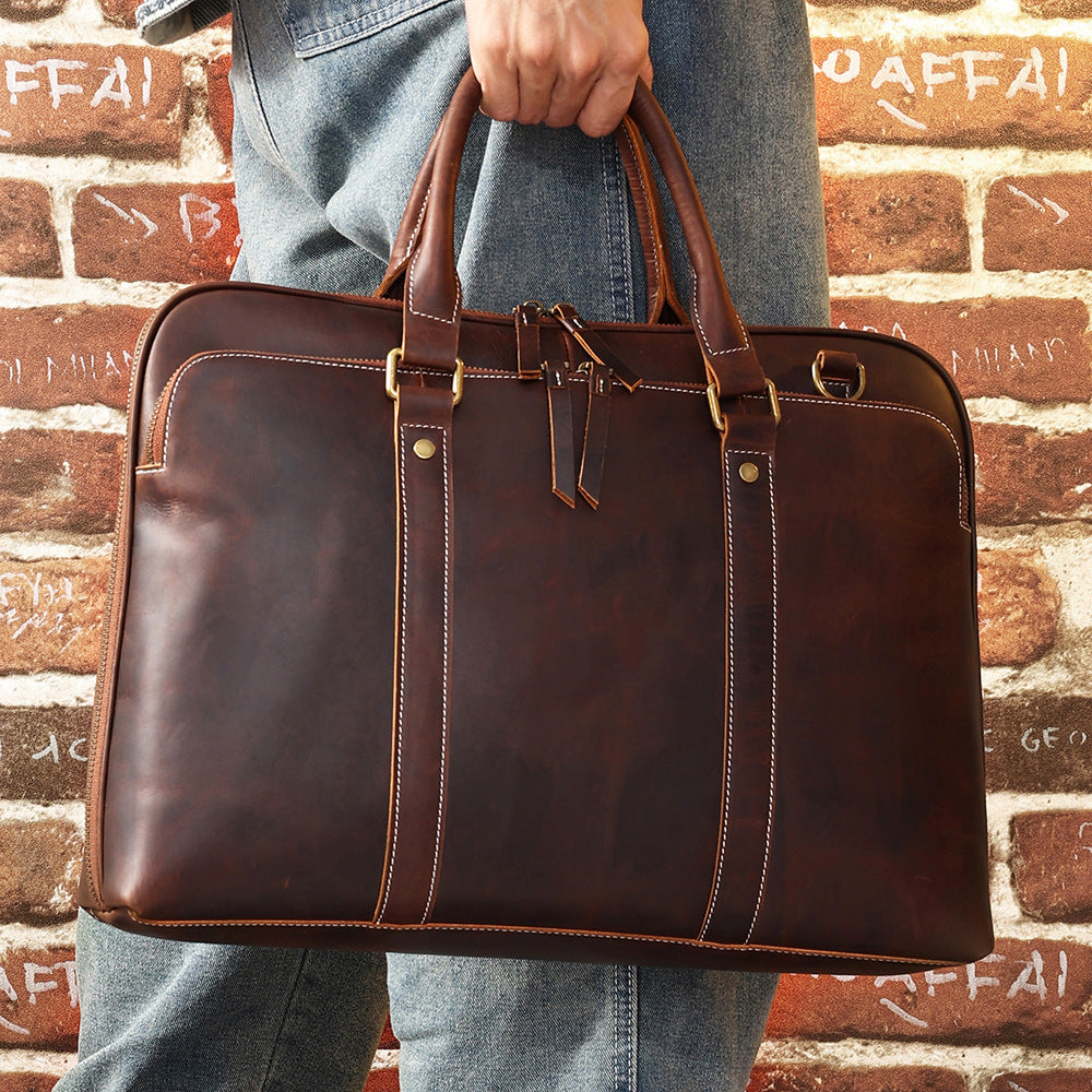 Men's Shoulder Bag Messenger Bag First Layer Cowhide Leather Wear Resistant Business Briefcase Brown