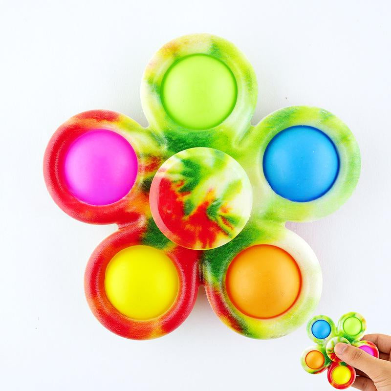 Tie-dye six-lobed fidget spinner stress-relief toy with neon colored end caps
