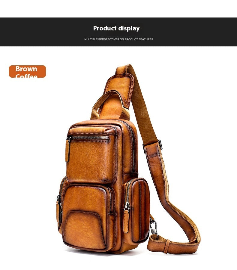 Men's Casual First Layer Cowhide Leather Chest Bag Small Travel Companion Urban Style