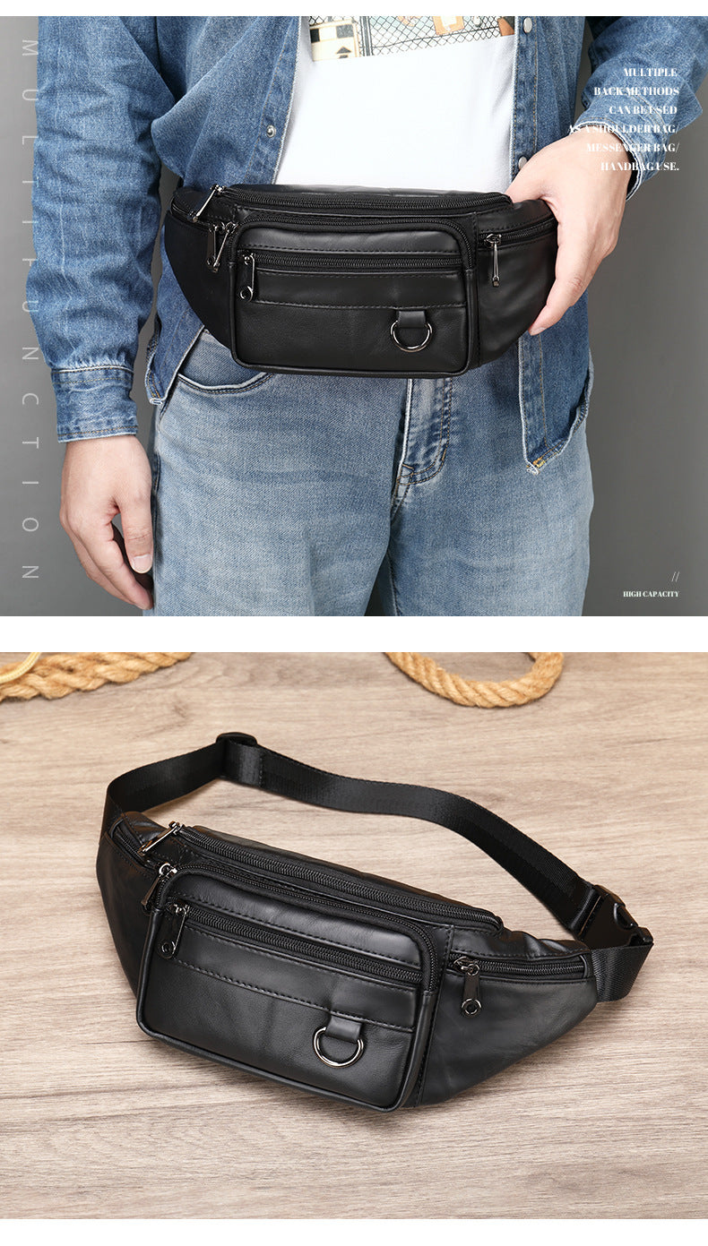 Leather Phone Belt For Men Multifunctional Chest Bag Crossbody Genuine First Layer Cowhide Leather