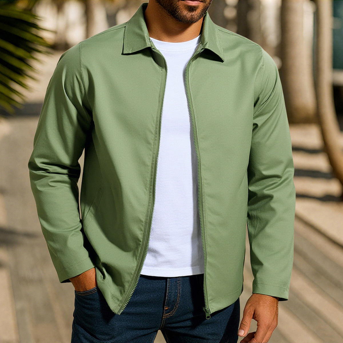 Men's Coat Zipper Raglan Sleeve Cardigan Jacket