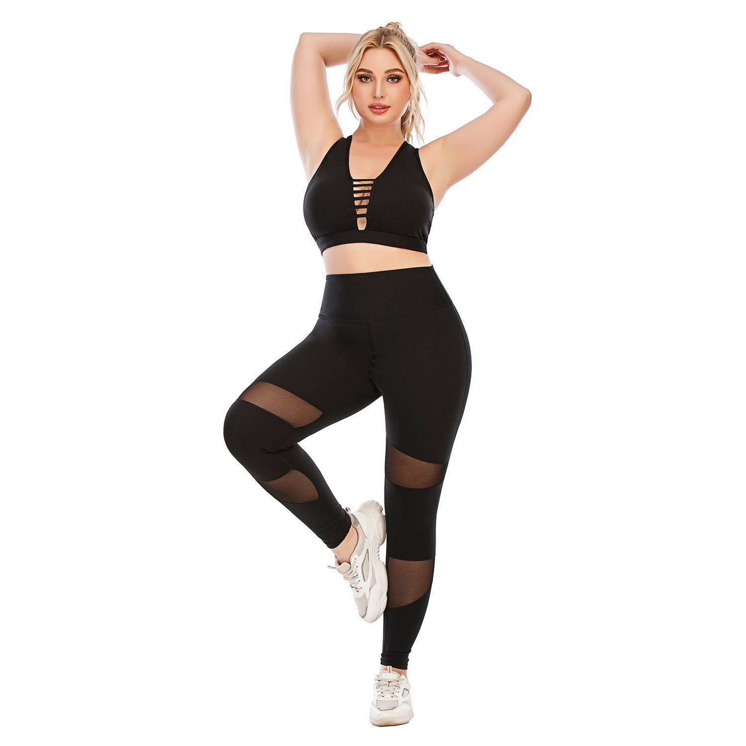 Plus Size Yoga Set For Women Tight Fit Workout Clothes Nylon Polyester Athletic Wear