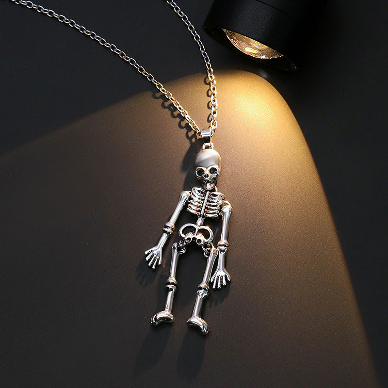 Halloween Gothic Skull Bat Pumpkin Pendant Necklace - Spooky Jewelry