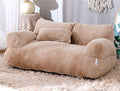 beige plush pet sofa bed with pillow and thick lounge cushion