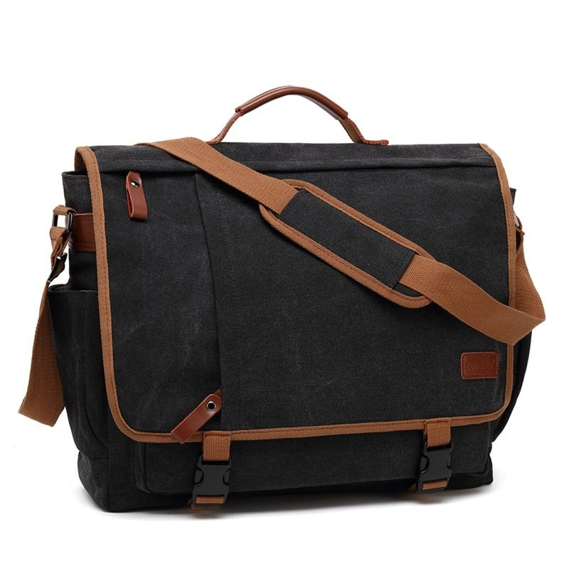 Men's Canvas Waterproof Large Capacity Shoulder Bag For 17 Inch Laptop Anti Theft Wear Resistant