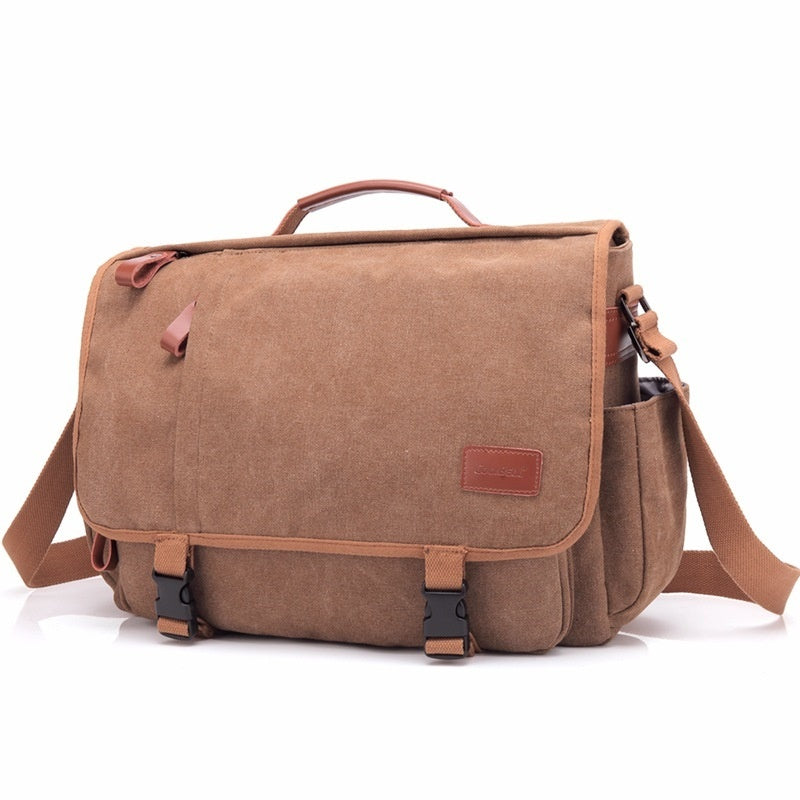 Men's Canvas Waterproof Large Capacity Shoulder Bag For 17 Inch Laptop Anti Theft Wear Resistant