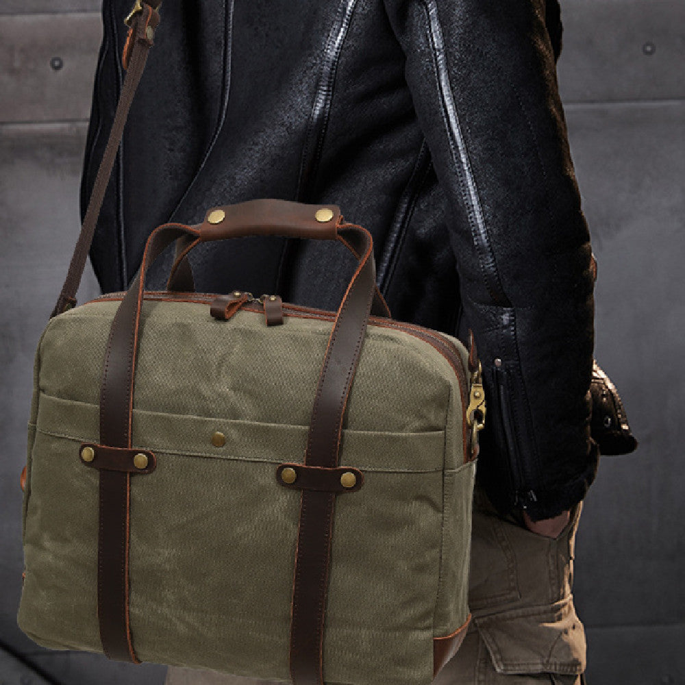 Waxed Canvas Vintage Travel Mens Briefcase For Burden Reduction And Business Travel European Retro Style