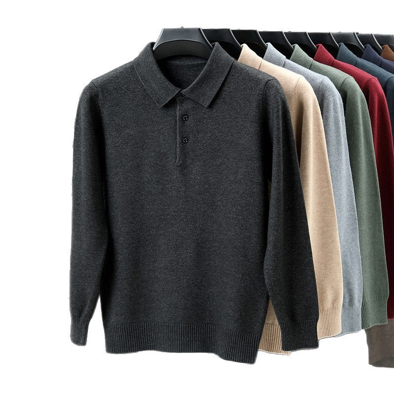 Lapel Long Sleeve Men's Solid Color Middle-aged Bottoming Sweater