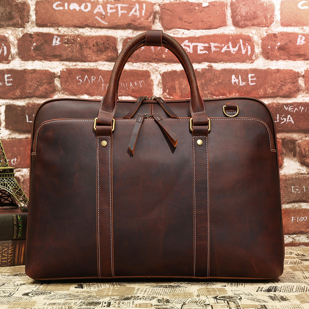 Men's Shoulder Bag Messenger Bag First Layer Cowhide Leather Wear Resistant Business Briefcase Brown