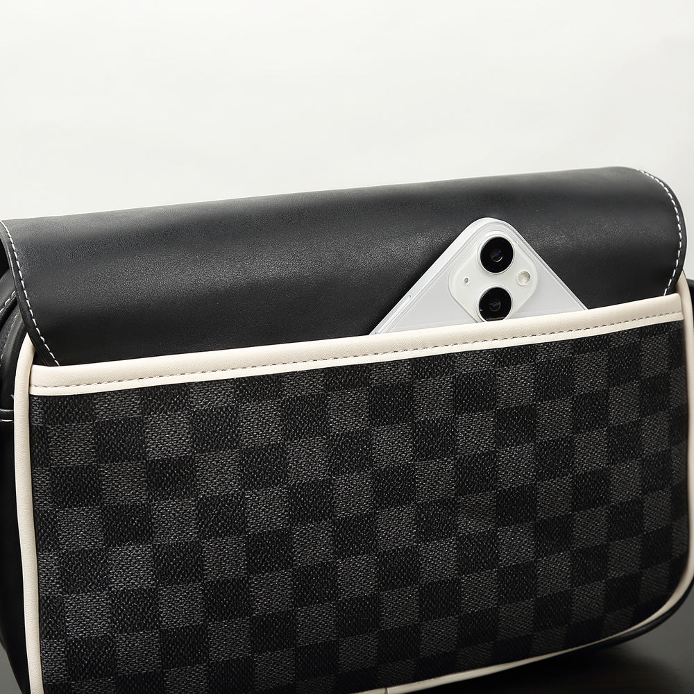 Men's PU Leather Plaid Shoulder Bag Crossbody for Casual Travel and Business Commuting
