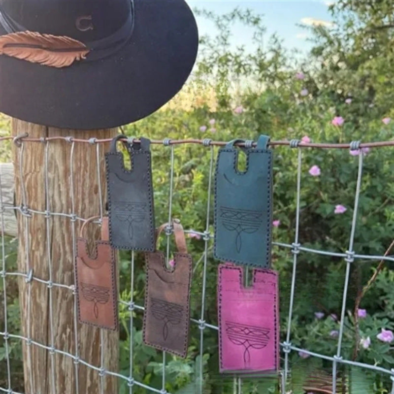 Western Boot Wallet With Snap Strap American Style Ornament Details In Brown Gray Sea Blue Dark Brown Rose Red