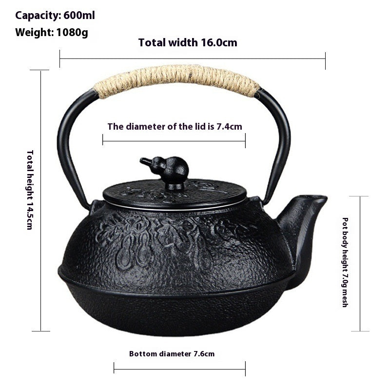 600ml Kettle Teapot With Tea Filter Assorted Designs Cast Iron Style Tea Set For Stove Top