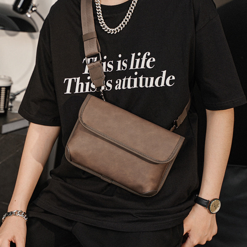 Premium Leather Plaid Check Shoulder Bag For Men Urban Street Style Crossbody Bag