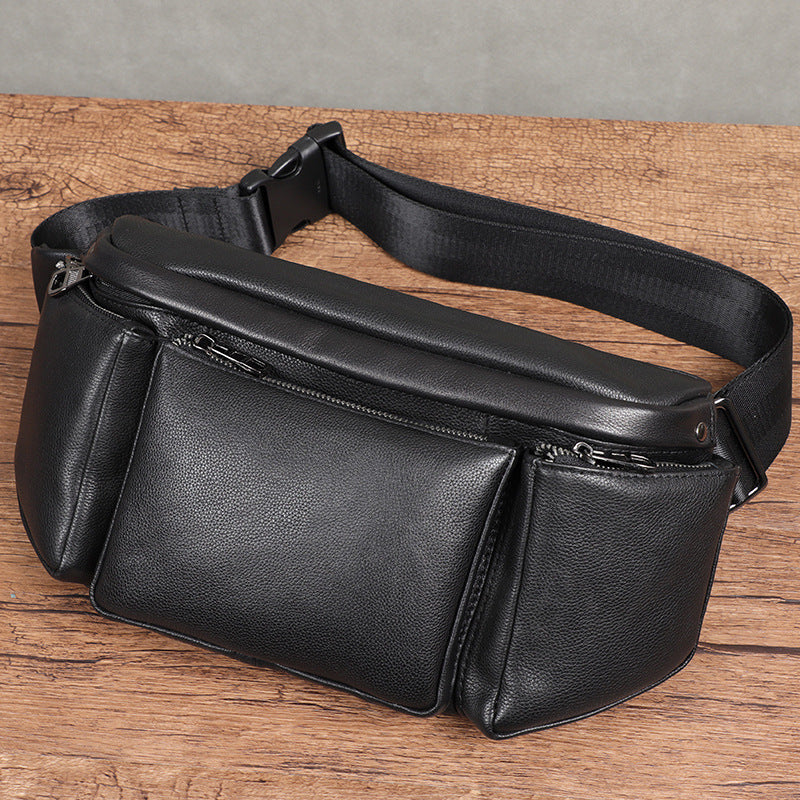 Black Genuine Leather Shoulder Bag Anti Theft Casual Messenger Bag Trendy Oversized Capacity For Travel