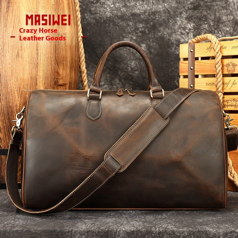 Vintage Leather Travel Crossbody Bag For Men Large Capacity Genuine First Layer Cowhide