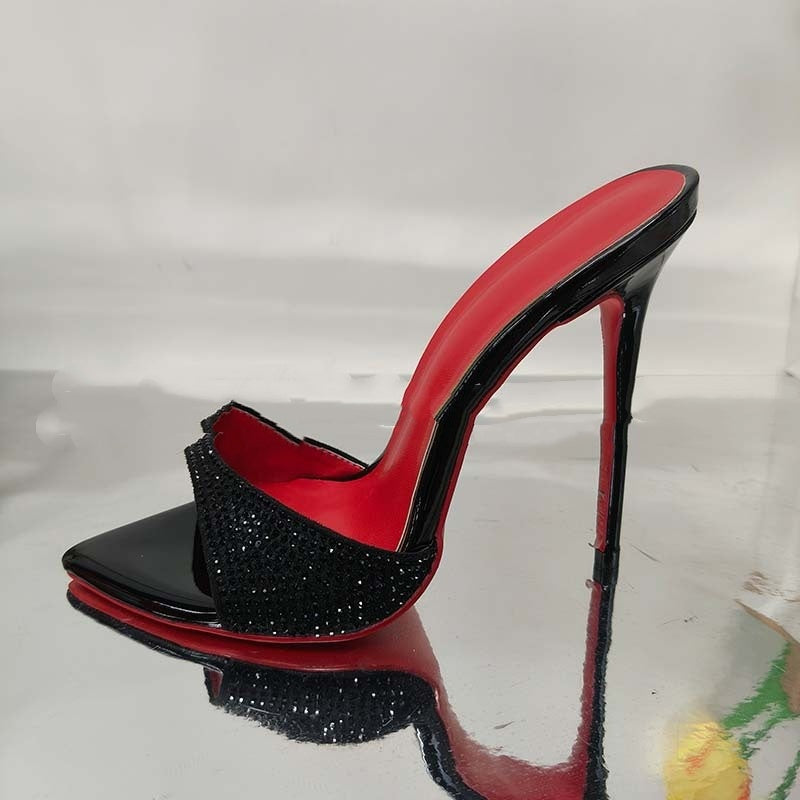Rhinestone Ankle-Strap High Heel Sandals - Women's Open Toe Fashionable Shoes