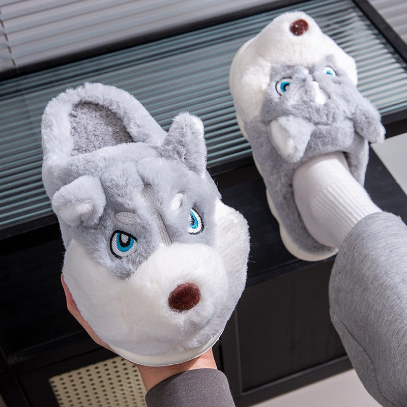Cute Husky Cartoon Plush Cotton Slippers – Unisex Warm Indoor Winter Slippers | EU 36–51