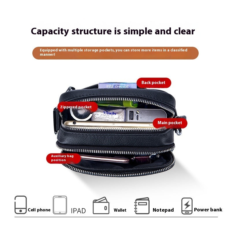 Leisure Mini Leather Mens Shoulder Crossbody Bag First Layer Cowhide For Business Travel Black Brown Wear Resistant