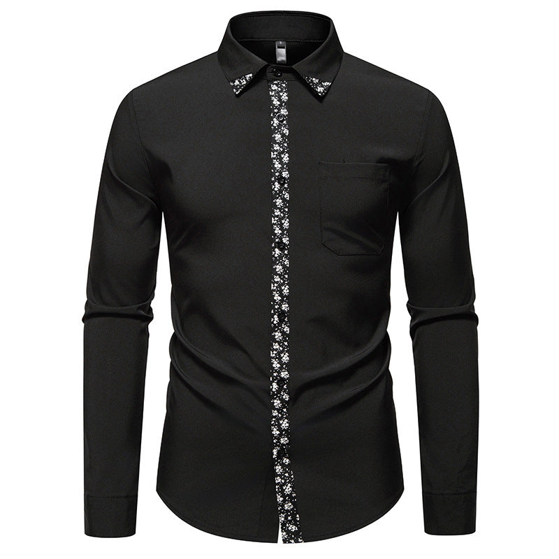 Men's Color Block Design Casual Long Sleeve Solid Color Shirt