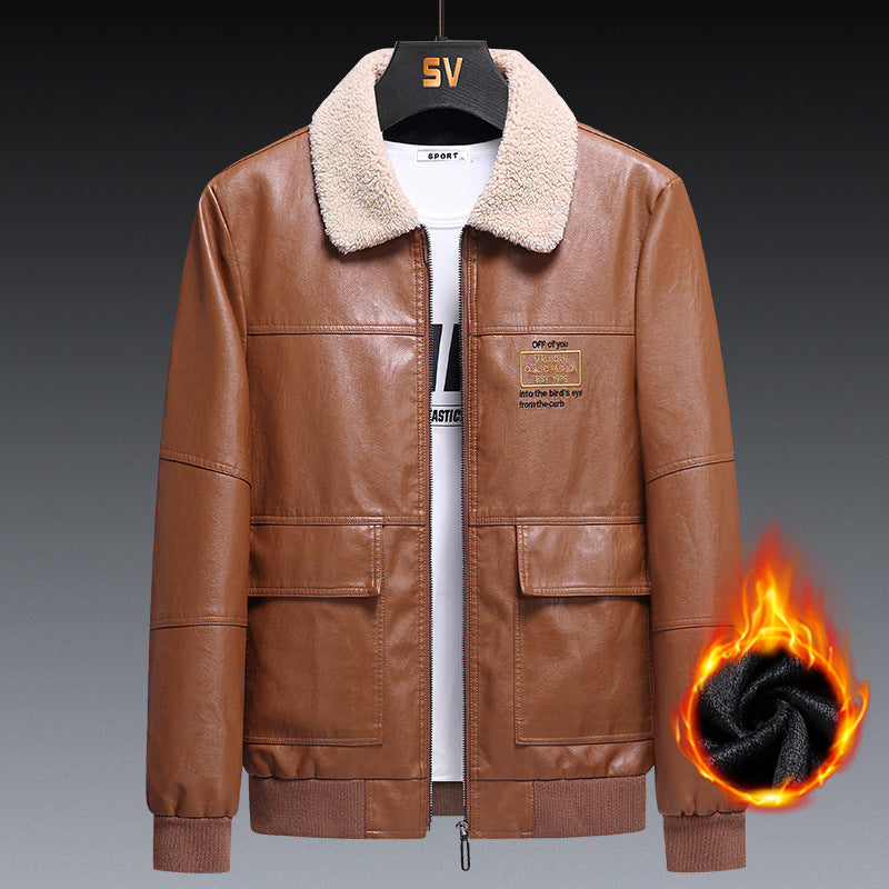 Slim Fit Handsome Workwear Motorcycle Jacket Men's Leather Coat