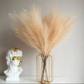Beige artificial plume stems with airy feathery tufts tied in a compact bundle