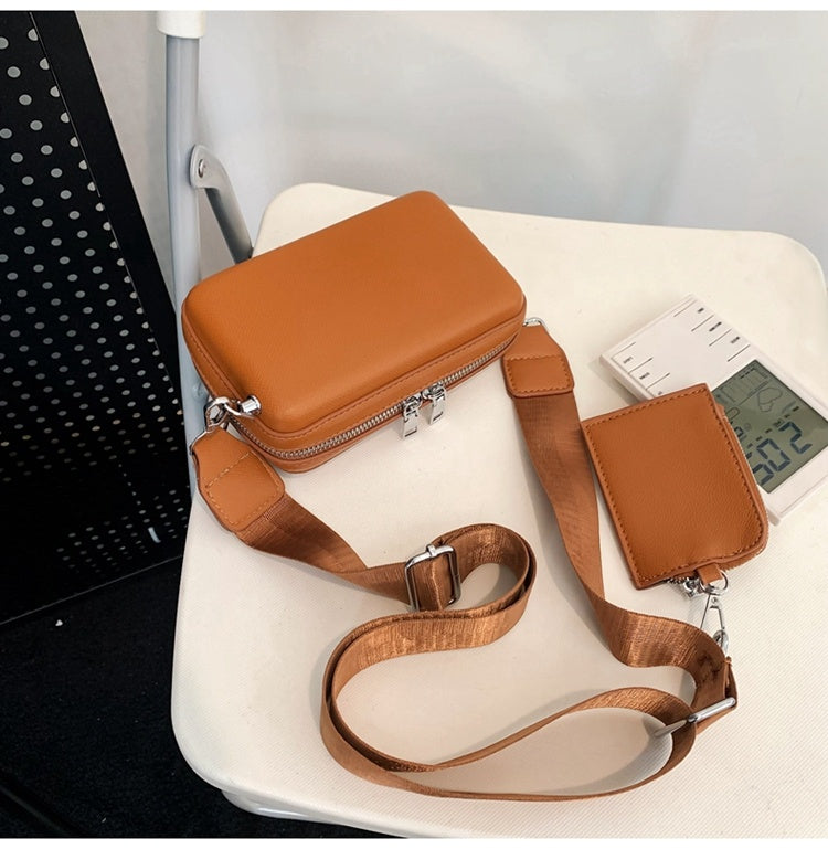 Mens Crossbody Bag PU Leather Pure Color All Matching Street Style Minimalist Single Shoulder Zipper Closure Leisure Bag