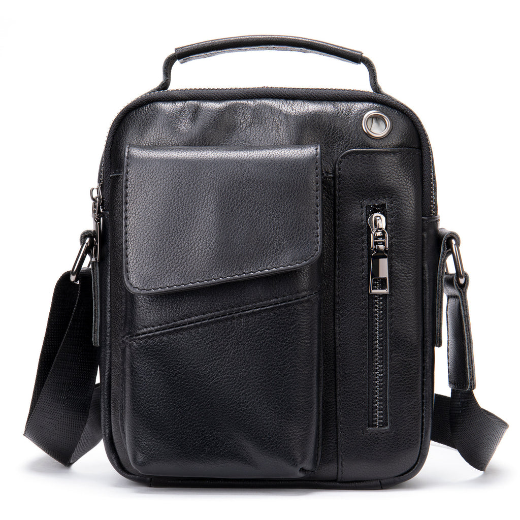 Men's Minimalist Leather Crossbody Bag for Business and Travel Genuine Cowhide Wear Resistant