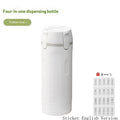 White leakproof travel dispenser bottle with flip-top pump lid and sticker label sheet