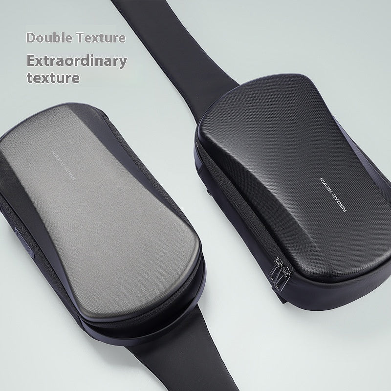 New Hard Shell Mens Waterproof PU Leather Shoulder Messenger Bag With USB Port Crossbody