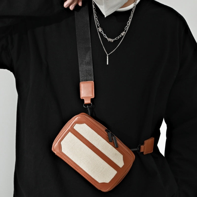 Mens Crossbody Bag Small Square PU Leather Shoulder Bag Black Simple Fashion Street Style