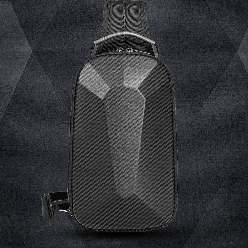 Men's Black Urban Crossbody Chest Bag With Hard Shell EVA Exterior And Plaid Pattern For Daily Leisure