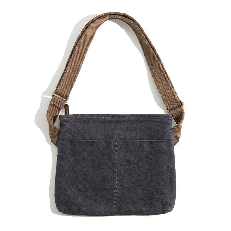 Men's Canvas Shoulder Bag 10 Inch Dark Gray Retro Madden Tooling Satchel For Everyday Use