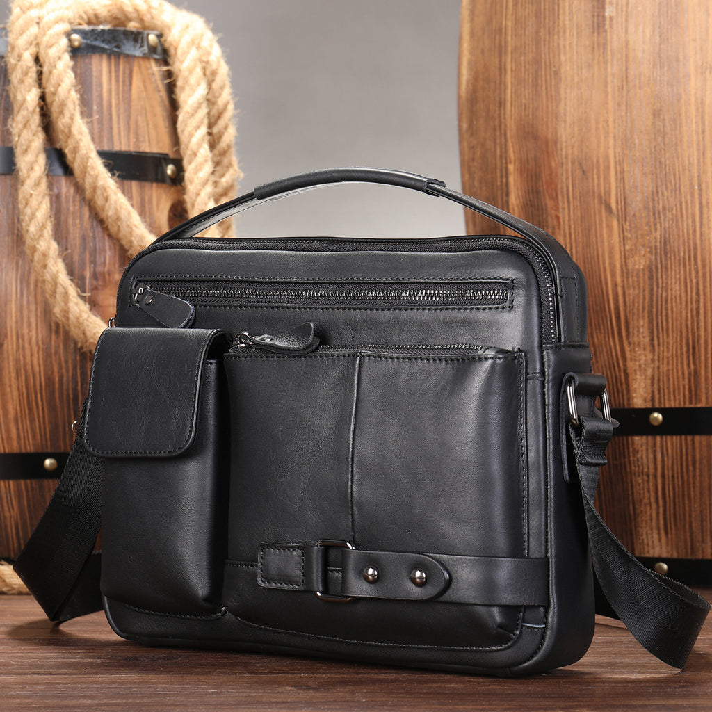 Men's High Sense Oil Wax Genuine Leather Messenger Bag For Business Travel And Daily Use