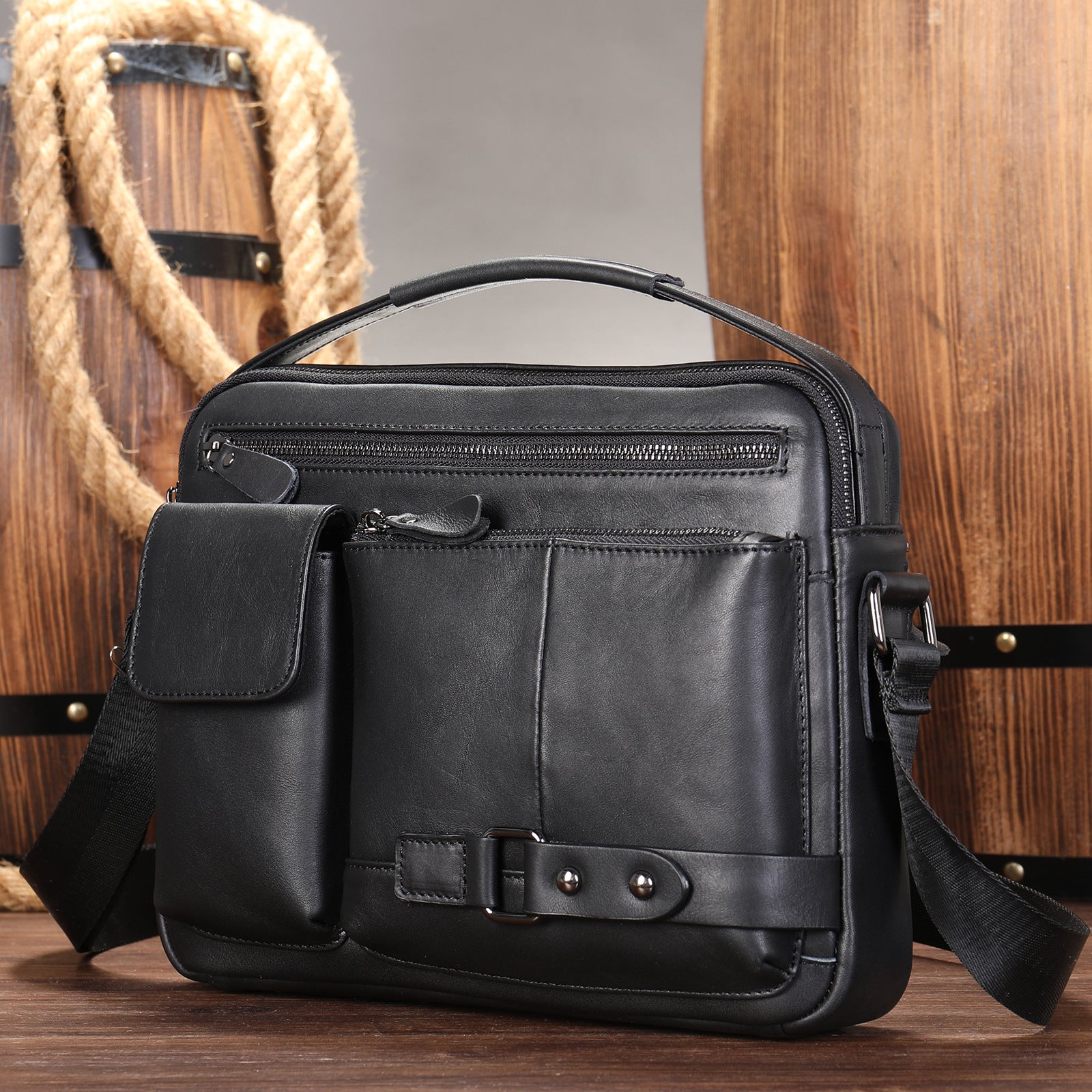 Men's High Sense Oil Wax Genuine Leather Messenger Bag For Business Travel And Daily Use