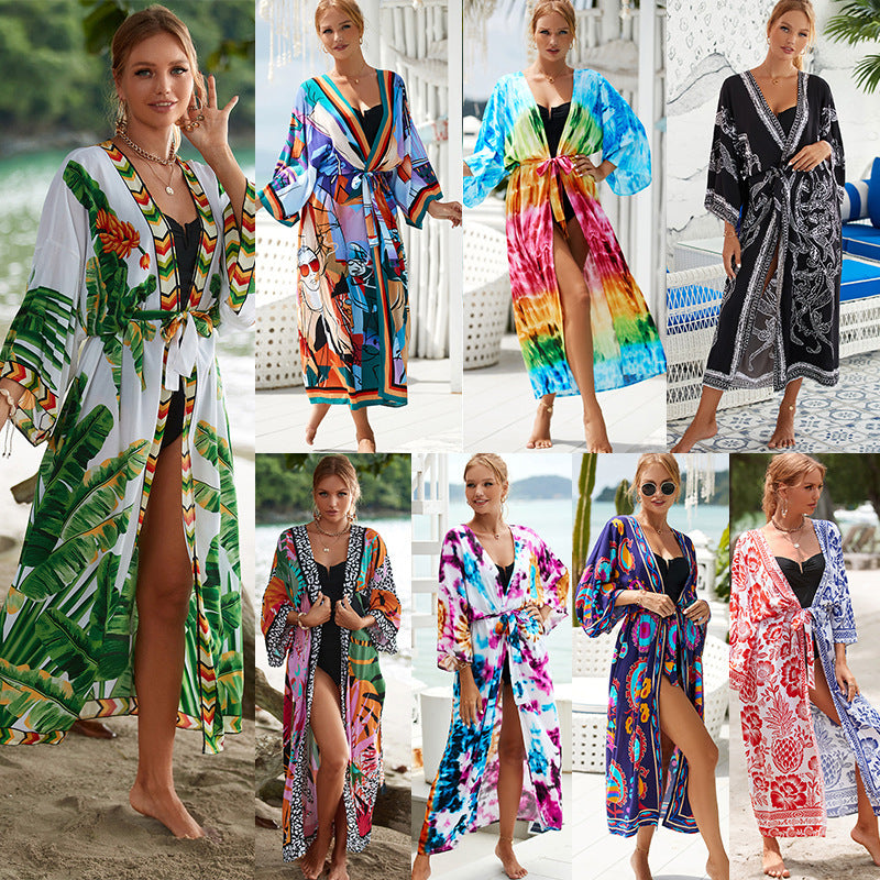 New Rayon Printed Beach Sun Protection Outerwear Cover-up Women