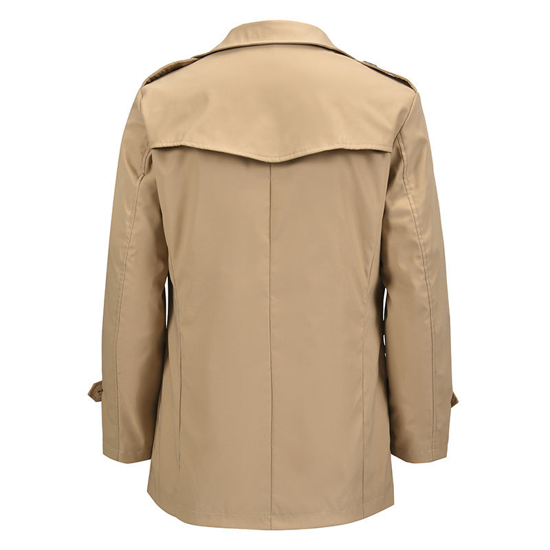 Mid-length Men's Khaki Casual Double-breasted Jacket